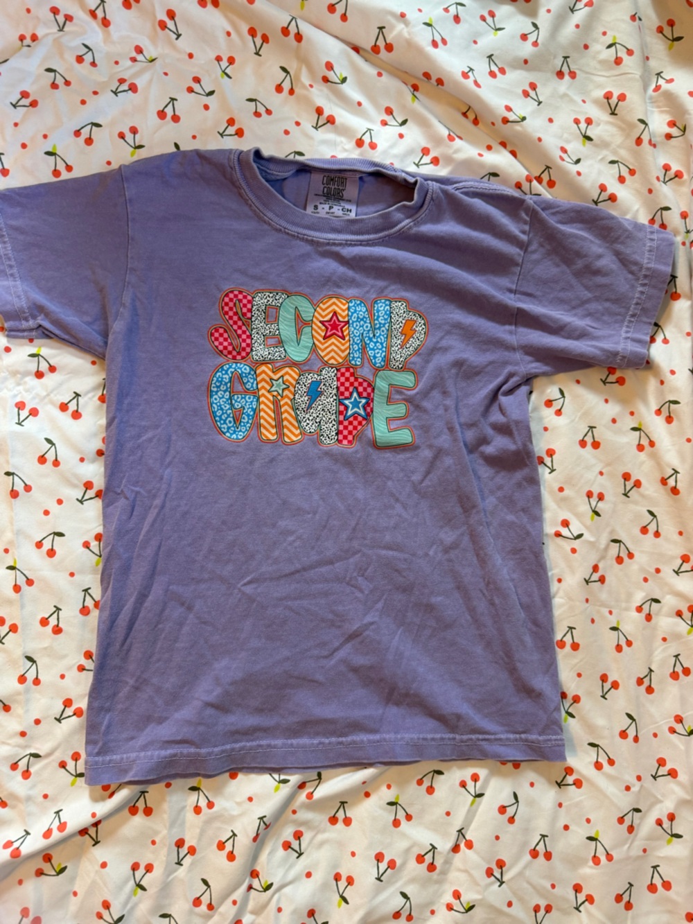 Comfort Colors Lavender Kids' Tee with Colorful 'Second Grade' Graphic